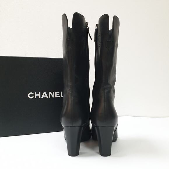 CHANEL Black Lambskin  Iconic Style Mid-Boots Sz.36 - Picture 3 of 8